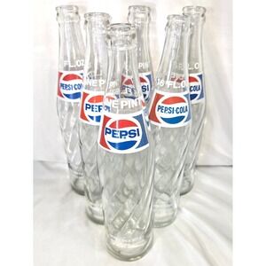 Vintage Pepsi-Cola 16 Ounce Pint Bottle 1980s 6 Pack Thatcher Glass Co Clear